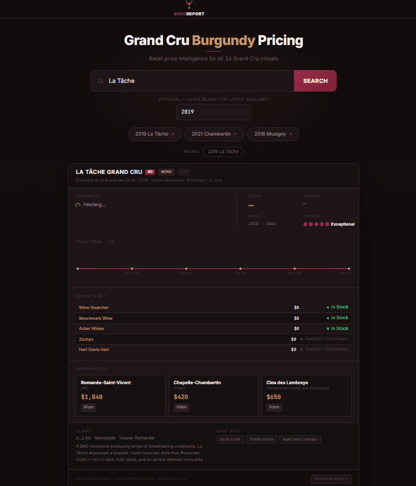 BurgReport product snapshot