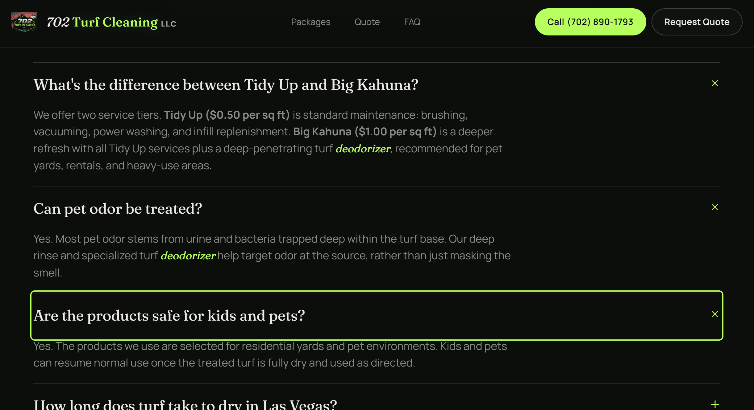 FAQ section with expandable questions